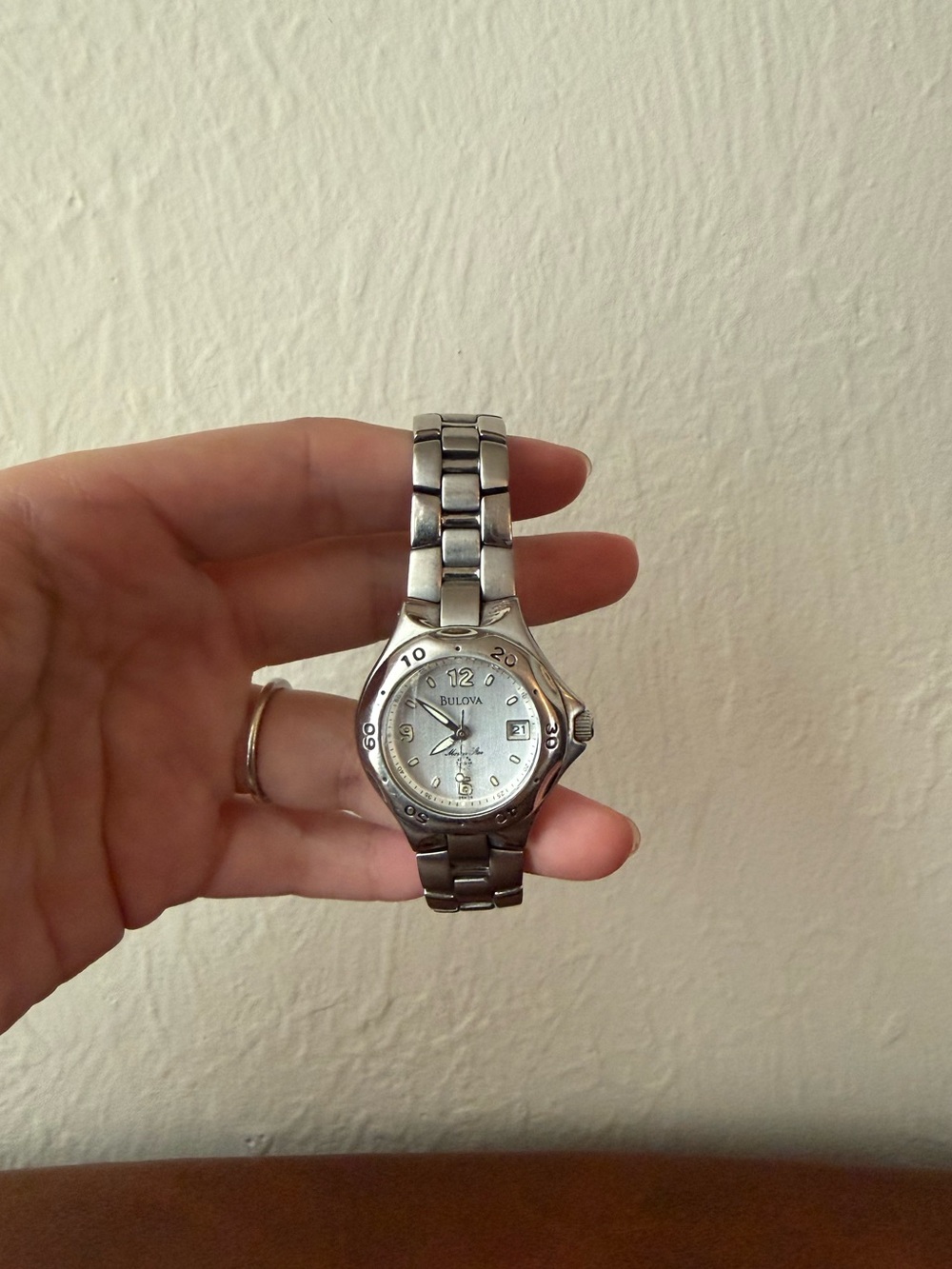 Bulova Silver Watch with White Dial